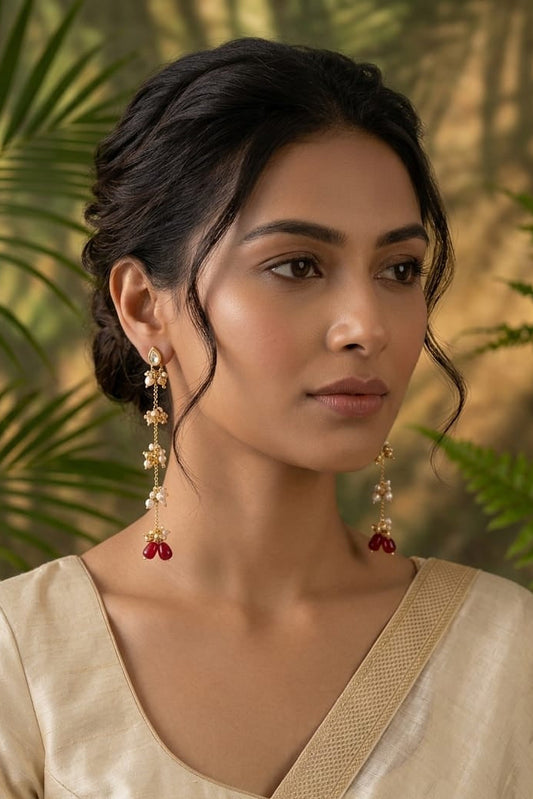 Floral Gold-Tone Long Earrings - View 5