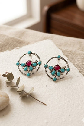 Turquoise Floral Stud Earrings