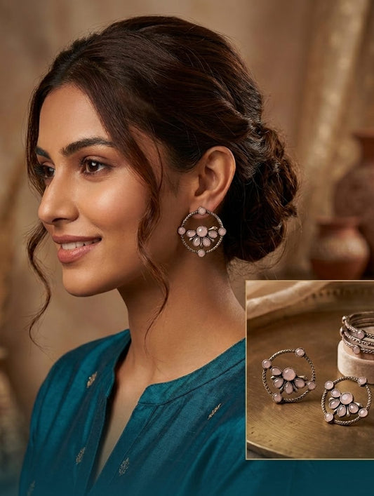 Embellished Floral Stud Earrings - View 1