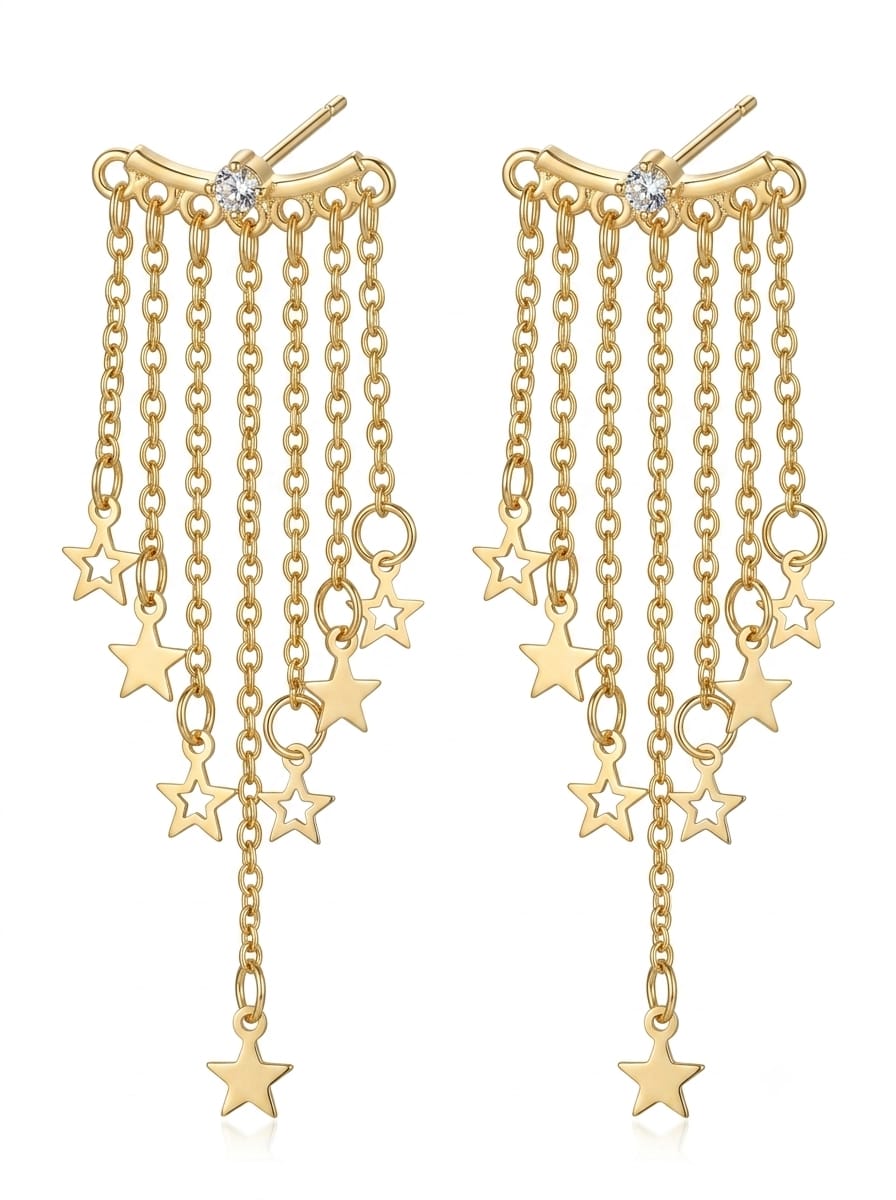Star Charm Layered Drop Earrings - View 2