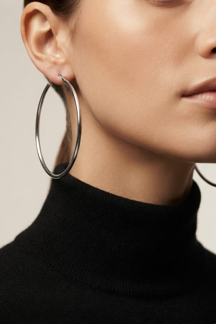 Classic Silver Hoop Earrings - View 3