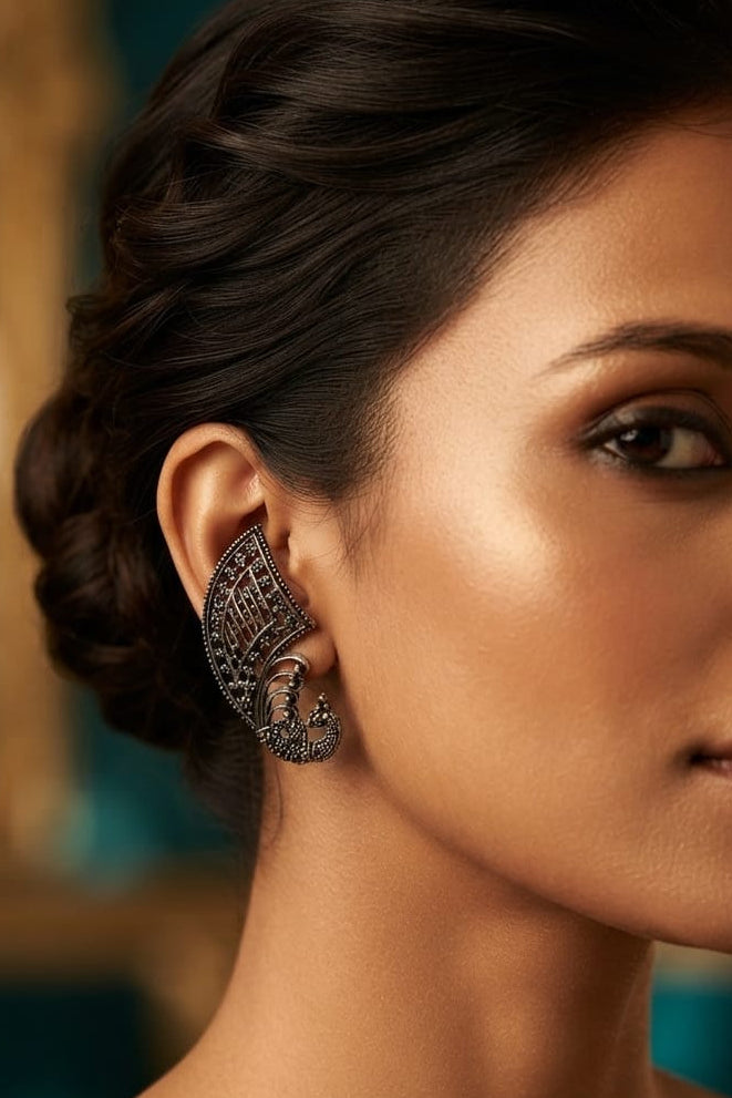 Silver Peacock Drop Earrings - View 3