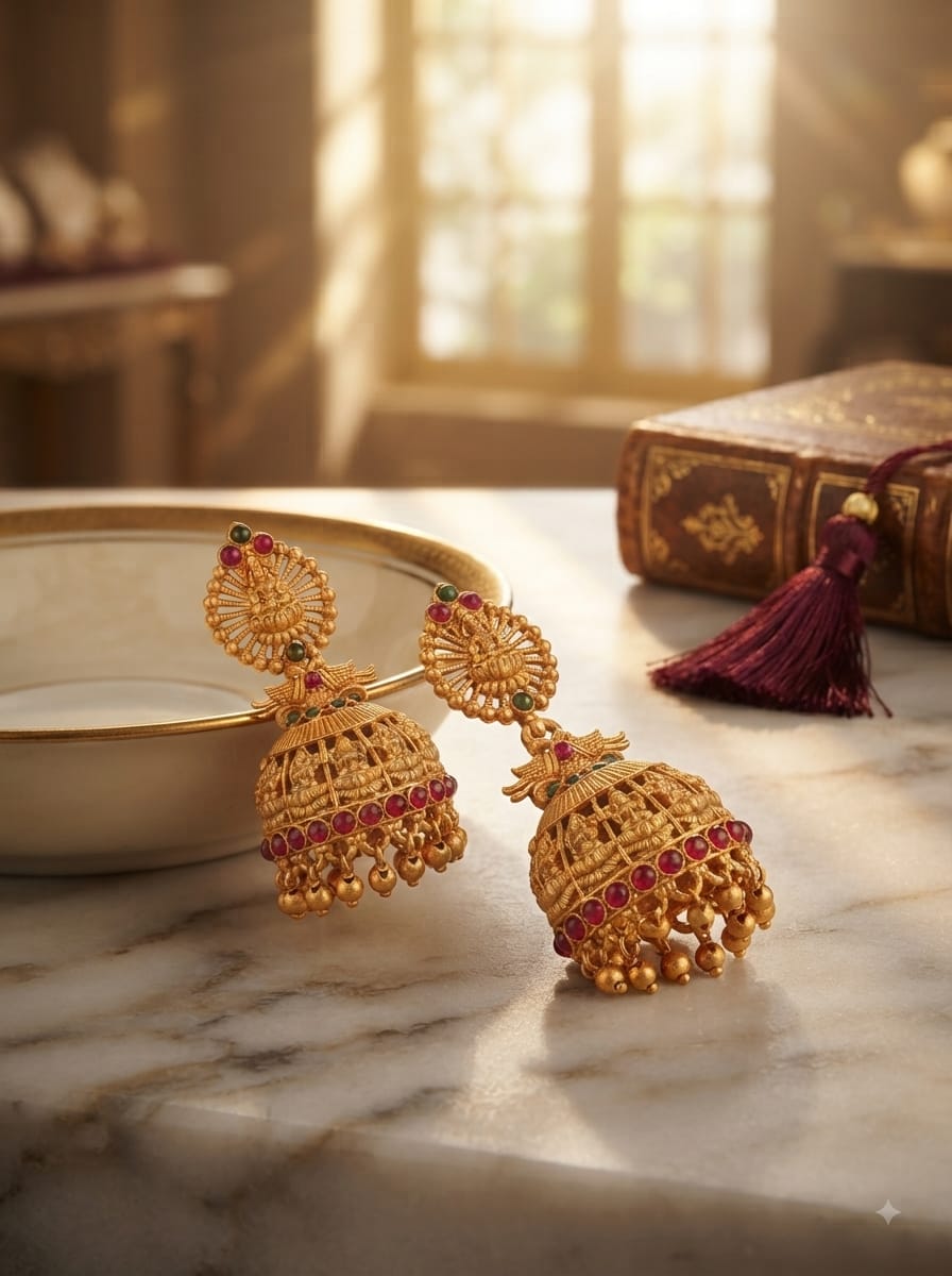 Traditional Gold-Tone Temple Earrings - View 4