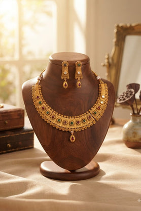 Traditional Gold-Tone Bridal Necklace Set
