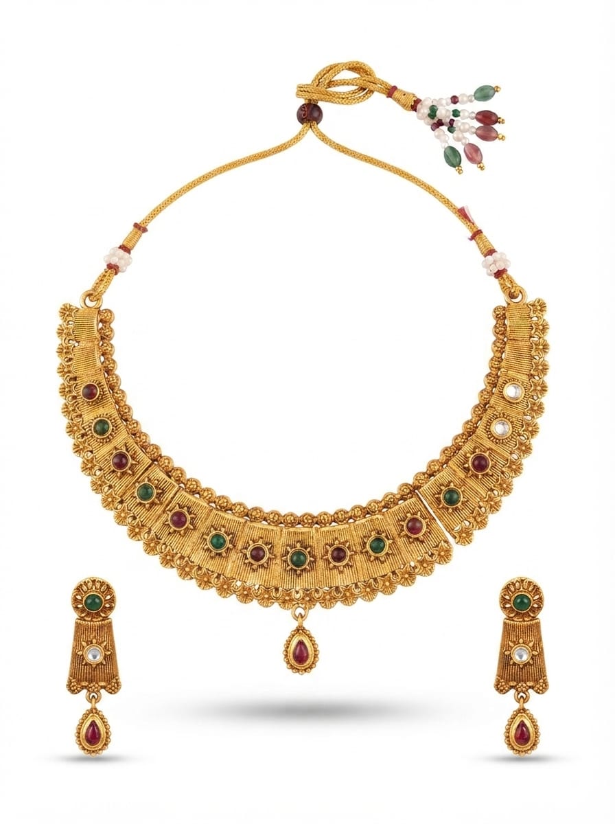 Traditional Gold-Tone Bridal Necklace Set - View 3
