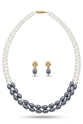 Black and White Pearl Necklace Set
