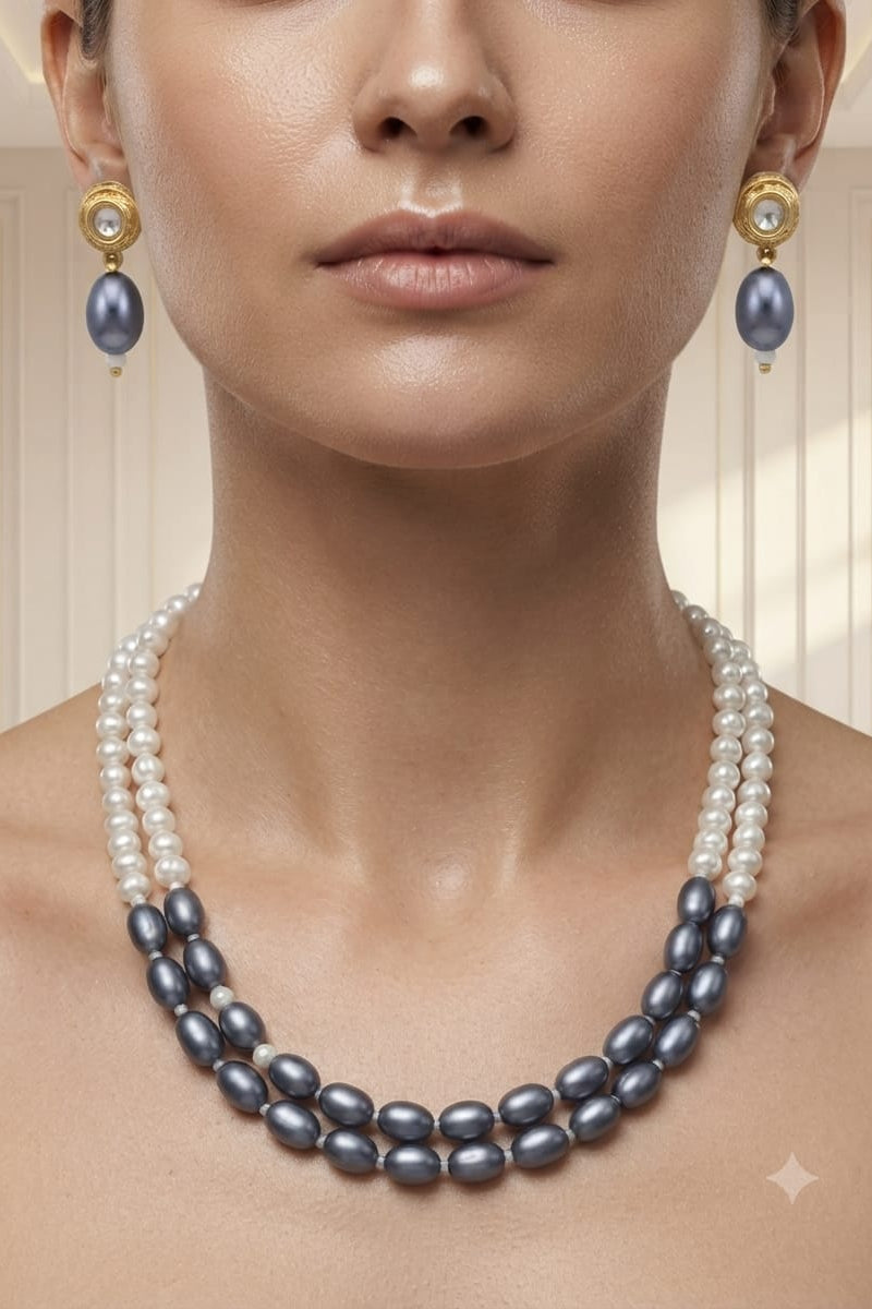 Black & White Pearl Necklace Set - View 5