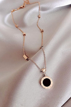 Black onyx circle pendant necklace with rose gold-tone chain