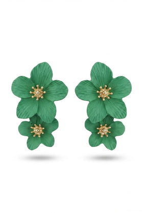 Light green floral dangle earrings with gold-tone flower center