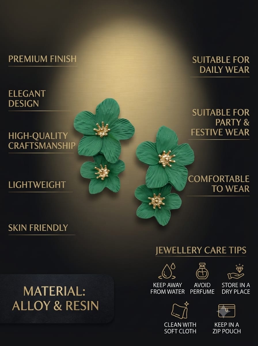Green floral dangle earrings lifestyle view