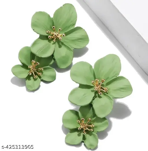 Green floral earrings pair product view