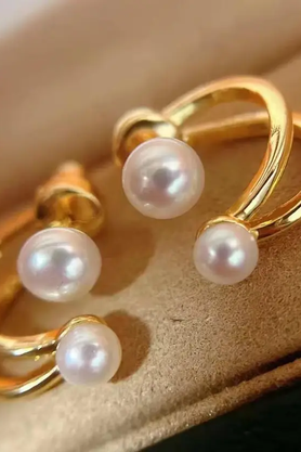 Gold-tone pearl double hoop earrings