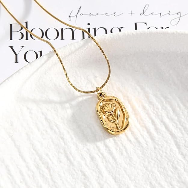 Gold-tone floral pendant necklace lifestyle display