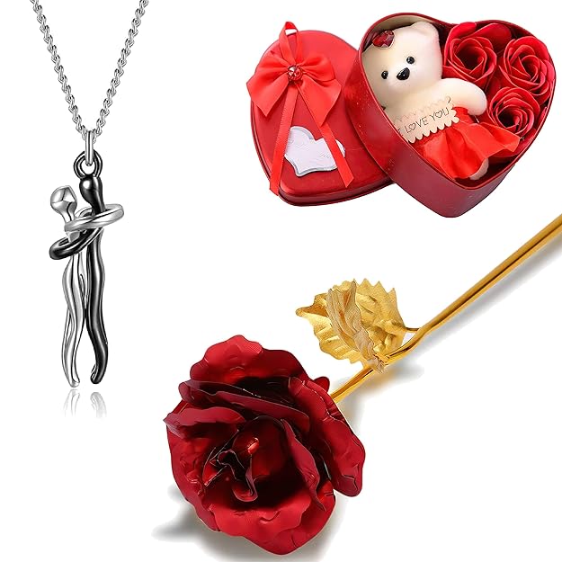 Silver-tone couple pendant necklace gift style