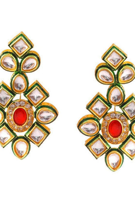 Red Beaded Kundan Necklace Set with Earrings