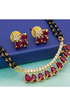 Red stone mangalsutra necklace set with matching earrings