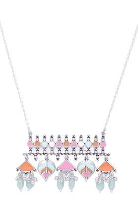 Multicolour silver-tone statement necklace with pastel geometric and bead details
