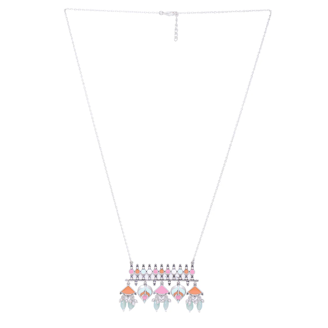 Multicolour silver-tone statement necklace on a white display background