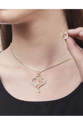 Gold-tone and silver-tone double heart pendant necklace and matching earrings