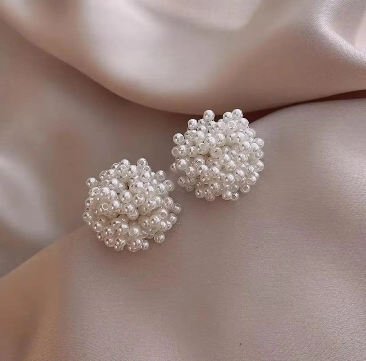 White pearl beaded stud earrings product view
