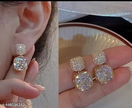Crystal cushion drop earrings with sparkling stones