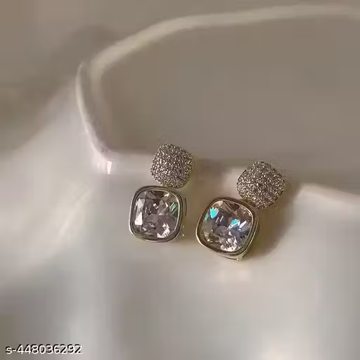 Crystal cushion drop earrings on display