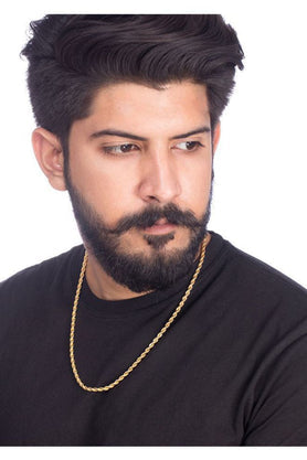Gold-tone twisted rope chain necklace worn by a man