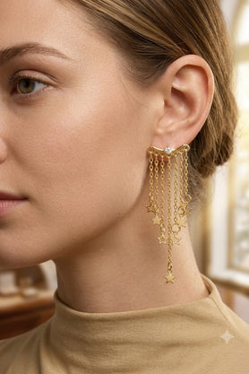 Gold-tone star chain statement earrings
