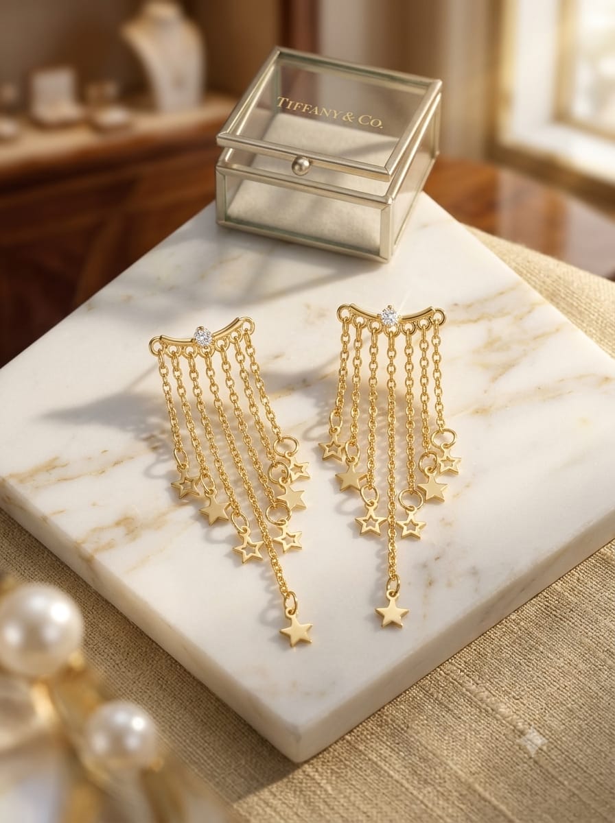 Gold-tone star chain earrings premium display
