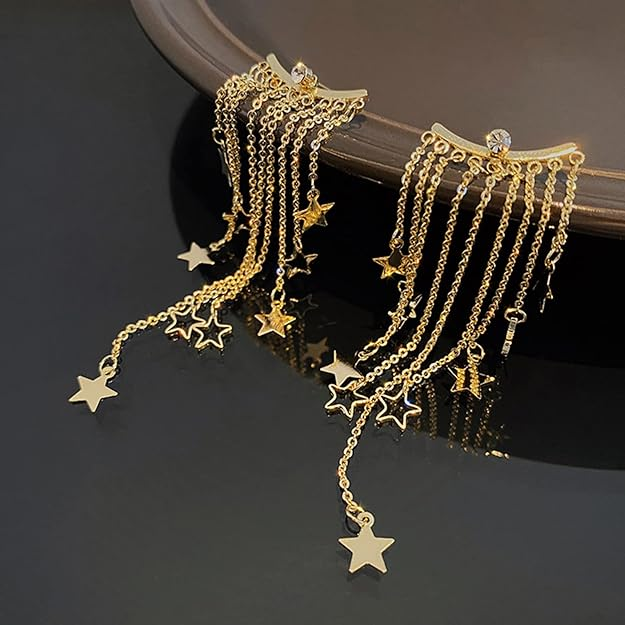 Gold-tone star chain earrings lifestyle view