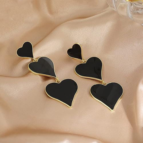 Black heart three-tier drop earrings product detail