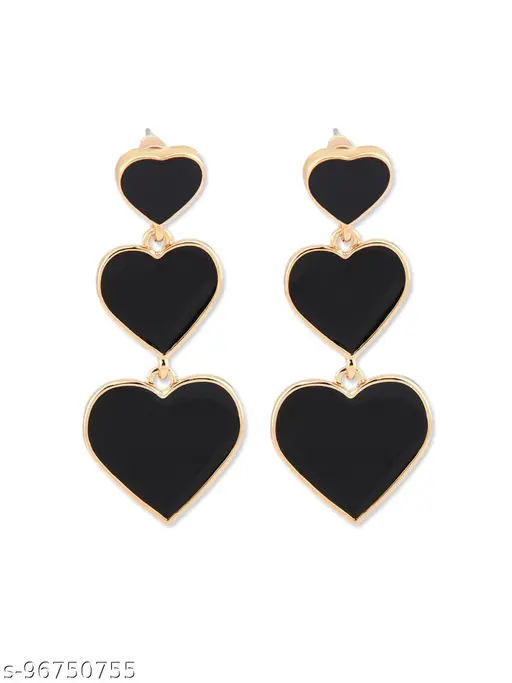 Black heart three-tier drop earrings product image