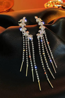 Crystal floral chain tassel earrings product photo