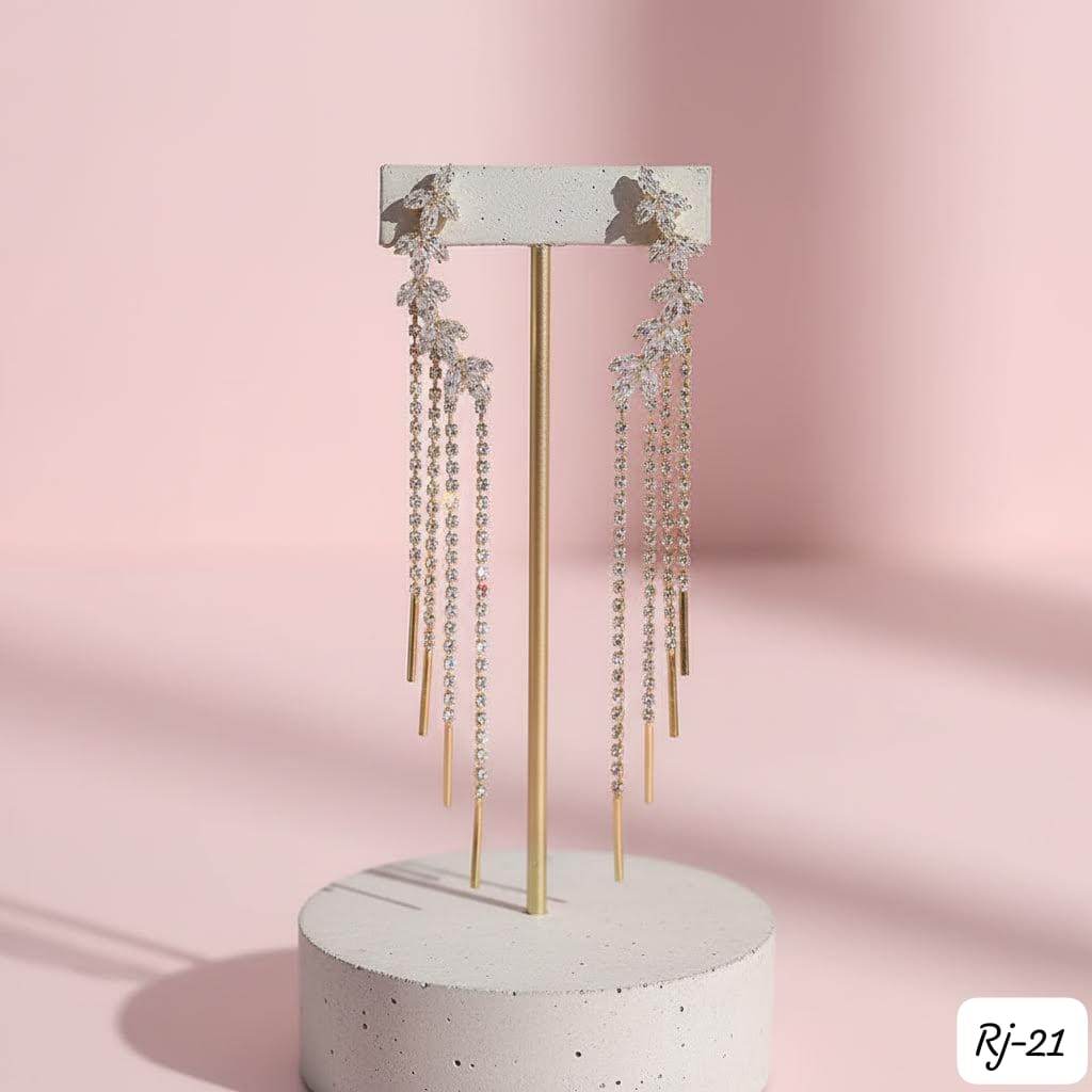 Crystal floral chain tassel earrings product image