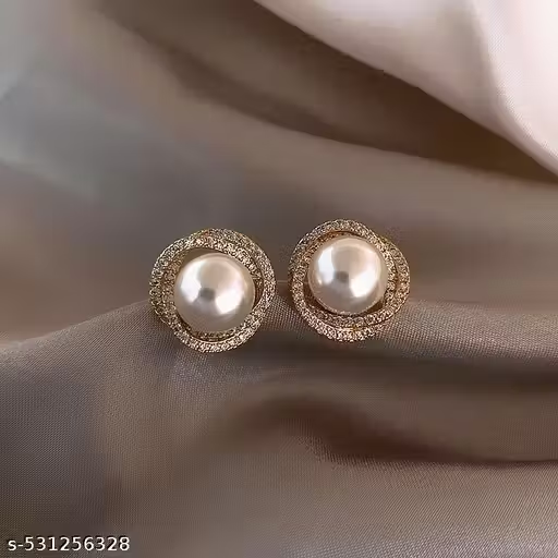 Pearl crystal halo stud earrings pair