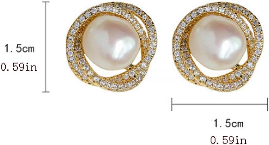 Pearl stud earrings with sparkling circular border