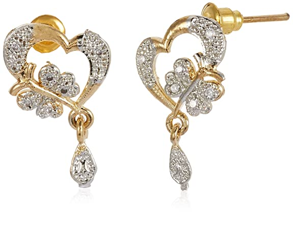 Heart and Floral Crystal Drop Earrings