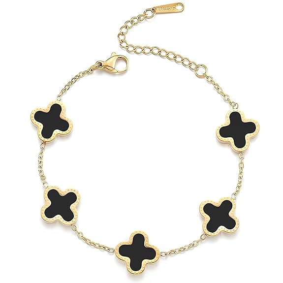 Black clover charm bracelet close-up