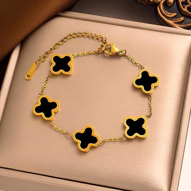 Gold-tone black clover bracelet product photo