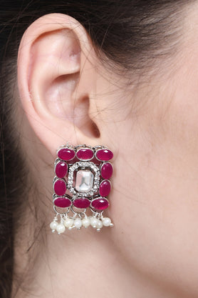 Pink stone and pearl choker necklace with matching earrings