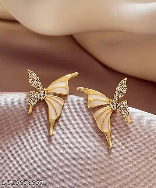 Gold butterfly earrings with crystal butterfly wings on white background