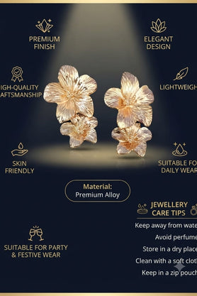 Gold-tone double flower dangle earrings product photo